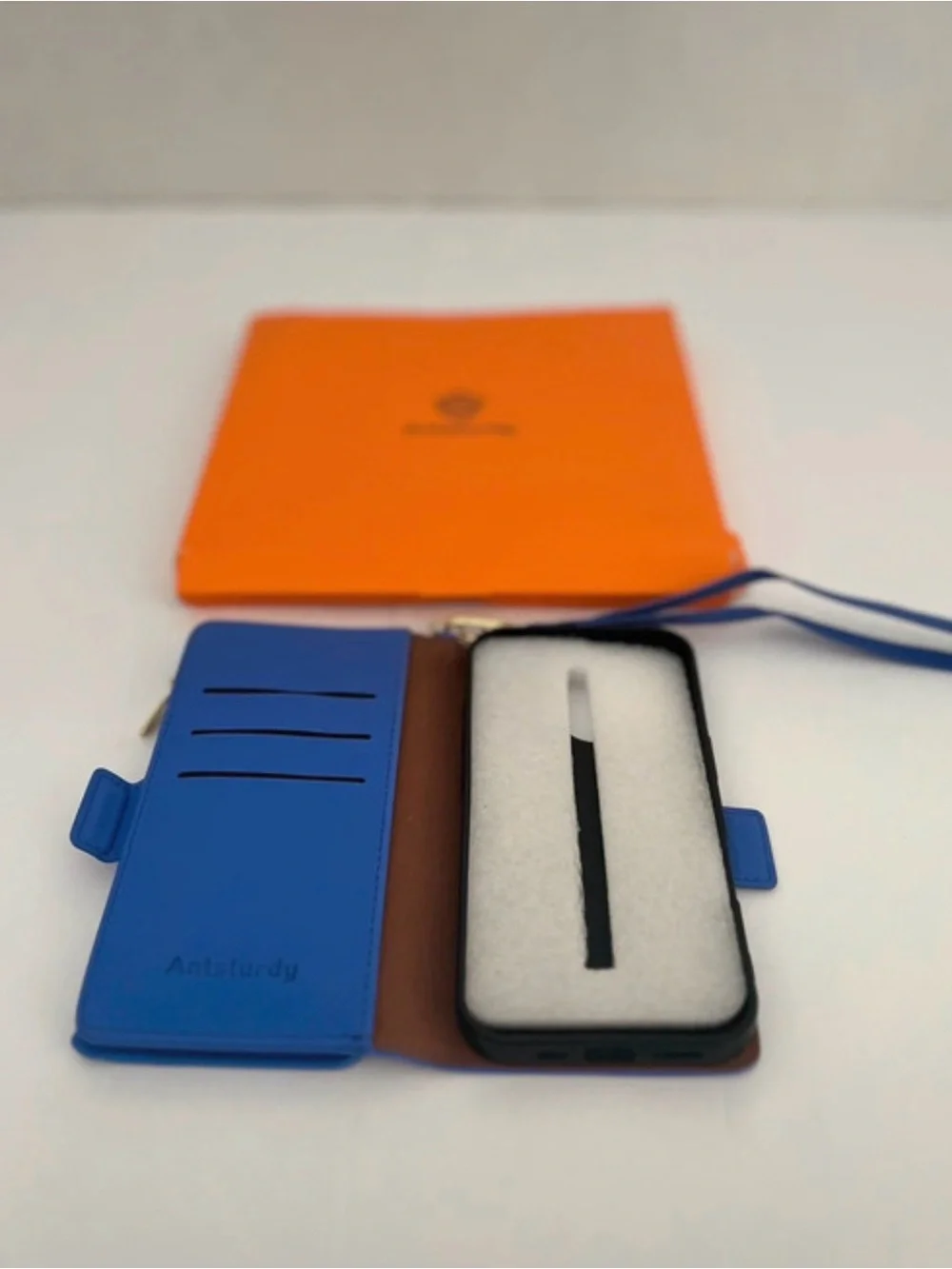 Blue Leather Wallet Phone Case with Card Slots I phone 16 pro